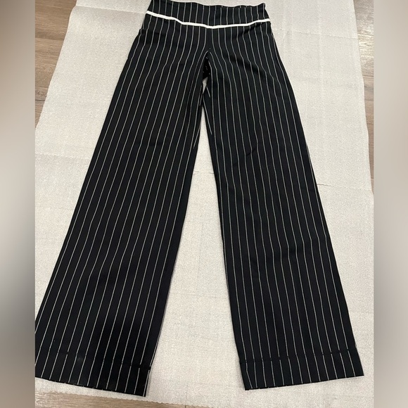 lululemon athletica Other - [4] Lululemon White Pinstripe Yoga Pants Black Stretch Y2K Straight Leg Low Rise